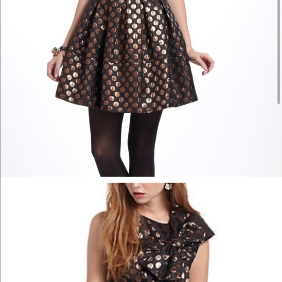Anthropologie metallic cocktail dress with gold polka dot size 8 - Picture 3 of 4